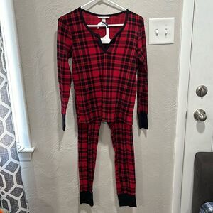 VICTORIA'S SECRET Thermal Long Pajama Set Red Black Plaid Size Small